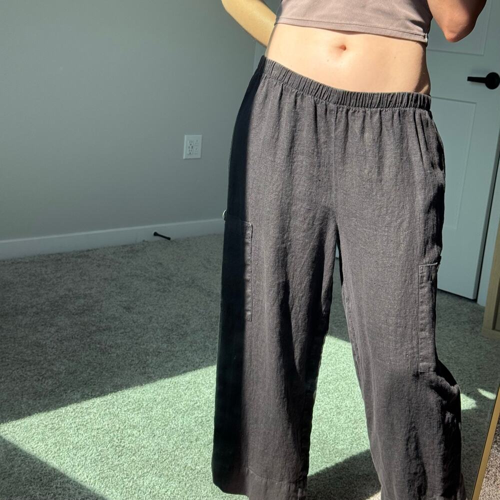 Hot Cotton By Marc Ware 100% Linen Crop Pants Charcoal Gray Lagenlook USA Size M
